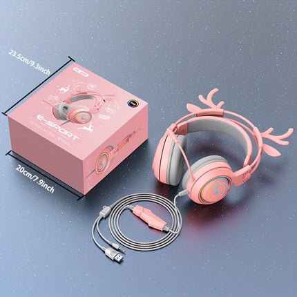 Deer Ears Gaming Headset - RGB Light, E-sports Earphones for PC Computer Gaming,
