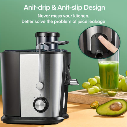 600W Juicer With Large Filling Shaft (65 Mm), Juicer Vegetables And Fruit, 2 Speed Levels, Anti-drip System