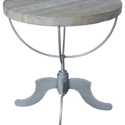 30" Brown Reclaimed Wood and Iron Round Pedestal End Table