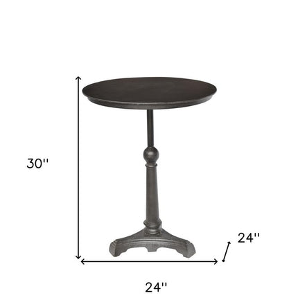 30" Brown Iron Round Pedestal End Table