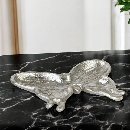 6" Silver Cast Iron Butterfly Handmade Trinket Tray