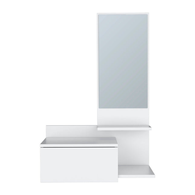 36" White Wood Wall Mounted Accent Cabinet With Drawer And Mirror