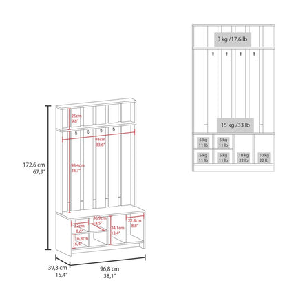 68" Gray Wood Four Hook Coat And Shoe Rack