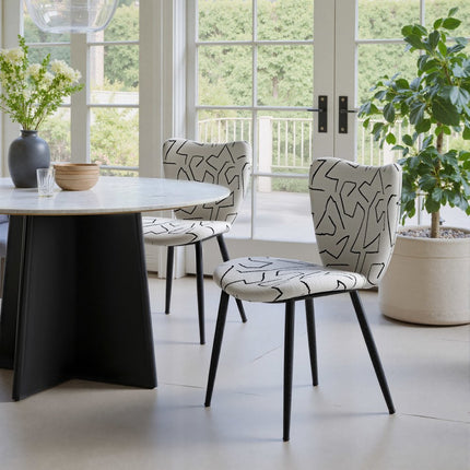 Set of Two White and Black Upholstered Faux Shearling Dining Side Chairs