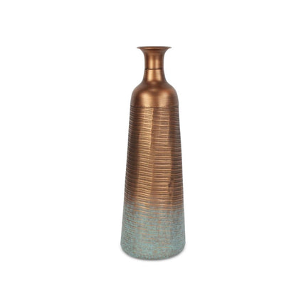 24" Copper And Teal Abstract Tapered Metal Table Vase