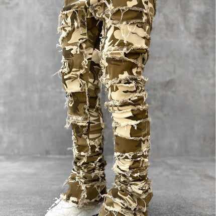 Men Trousers Individual Patched Pants Long Tight Fit Stacked Jeans For Mens Clothing