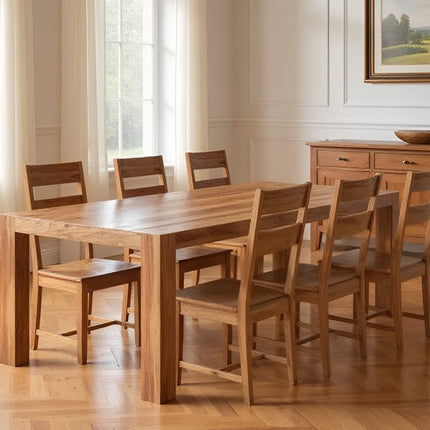 Seven Piece Brown Solid Wood Dining Set with Six Chairs