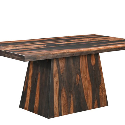 Seven Piece Dark Brown Solid Wood Dining Set with Six Chairs