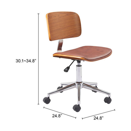 Brown Adjustable Height Rolling Office Chair