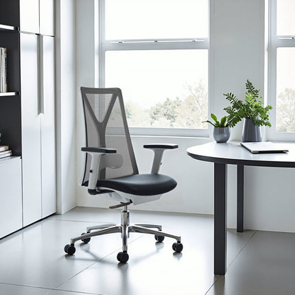 Black Silver and White Adjustable Height Swivel Rolling Office Chair