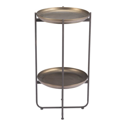 32" Bronze And Gray Steel Round Pedestal End Table