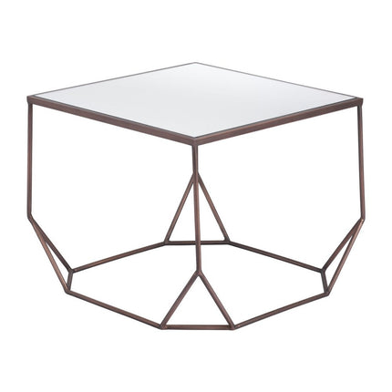 Set of Two Silver and Bronze Mirrored Glass and Steel Square Abstract Bunching Coffee Tables