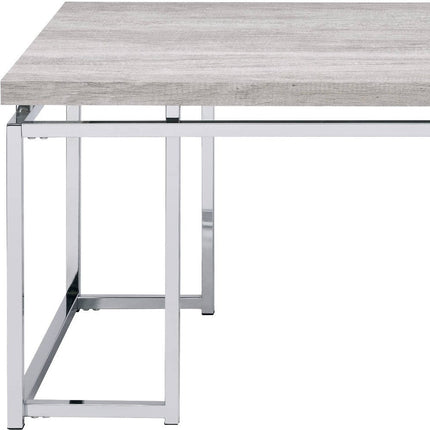 47" Oak and Silver Wood And Metal Frame Coffee Table