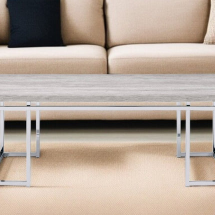47" Oak and Silver Wood And Metal Frame Coffee Table