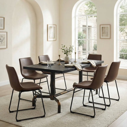 71" Black and Gold Wood and Steel Trestle Base Dining Table