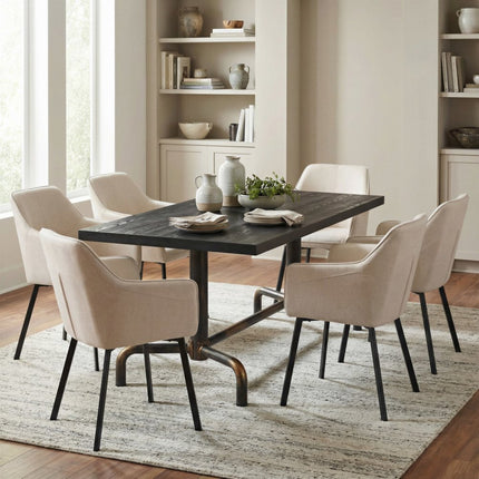 71" Black and Gold Wood and Steel Trestle Base Dining Table