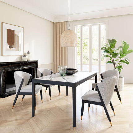 65" White and Black Faux Marble and Solid Wood Dining Table