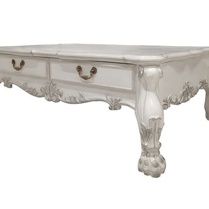 57" Bone Wood Coffee Table With Two Drawers