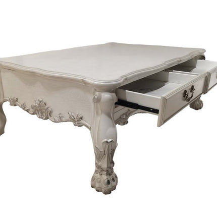 57" Bone Wood Coffee Table With Two Drawers