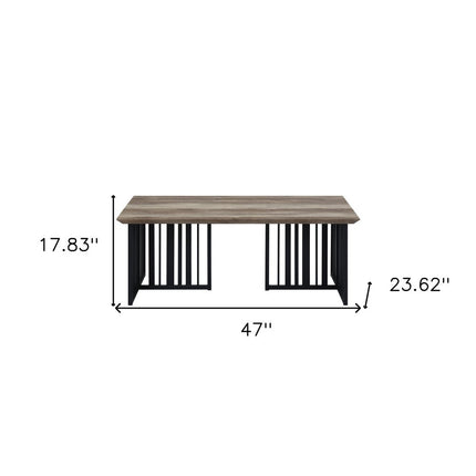 47" Oak and Black Wood And Metal Distressed Frame Coffee Table