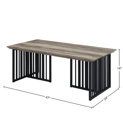 47" Oak and Black Wood And Metal Distressed Frame Coffee Table
