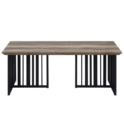 47" Oak and Black Wood And Metal Distressed Frame Coffee Table