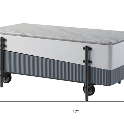 47" Gray White and Black Faux Marble Wood and Steel Lift Top Coffee Table