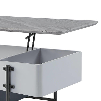 47" Gray White and Black Faux Marble Wood and Steel Lift Top Coffee Table