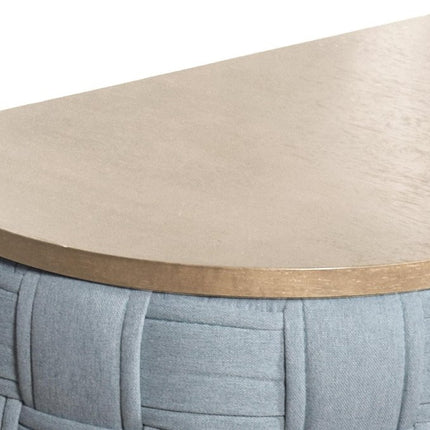 41" Natural and Blue Wood And Woven Fabric Oval Coffee Table