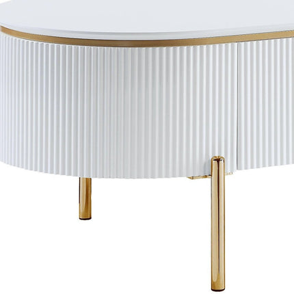 47" White and Gold Wood Oval Coffee Table With Drawer