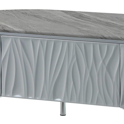 47" Gray Wood and Steel Oval Coffee Table With Drawer