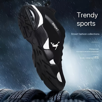 Air Cushion Casual Sneakers  Black/White Colorway, PU Upper, Geometric Design