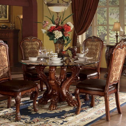 Set of Two Oak Faux Leather Dining Side Chairs