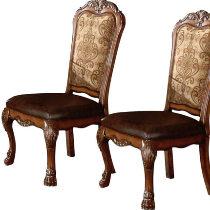 Set of Two Oak Faux Leather Dining Side Chairs