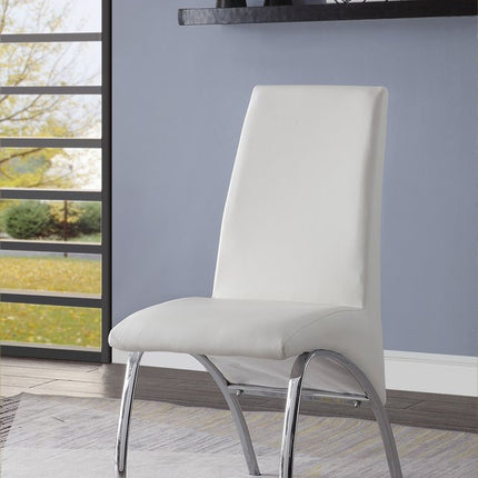 Set of Two White and Silver Faux Leather Dining Side Chairs