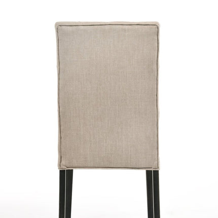 Set of Two Tan and Black Tufted Linen Open Back Dining Side Chairs