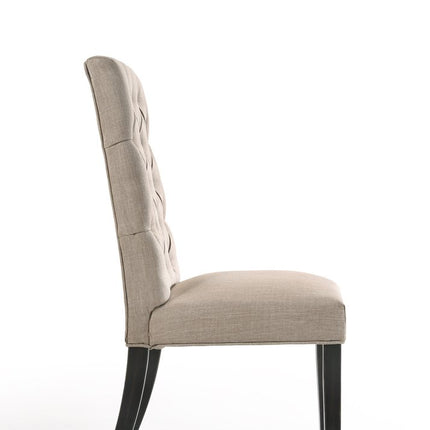 Set of Two Tan and Black Tufted Linen Open Back Dining Side Chairs