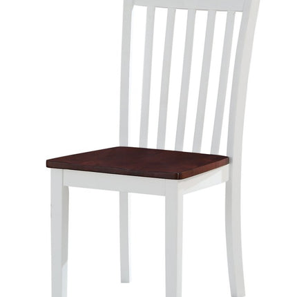 Set of Two Walnut and White Wood and Solid Wood Slat Back Dining Side Chairs