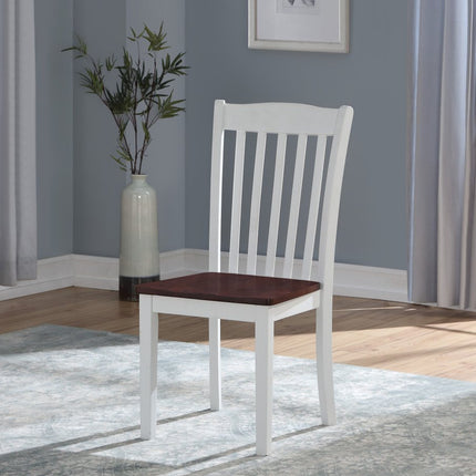 Set of Two Walnut and White Wood and Solid Wood Slat Back Dining Side Chairs
