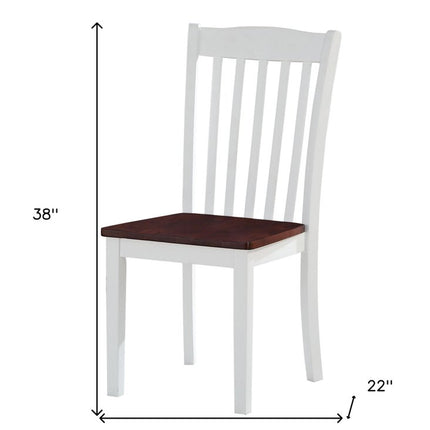 Set of Two Walnut and White Wood and Solid Wood Slat Back Dining Side Chairs