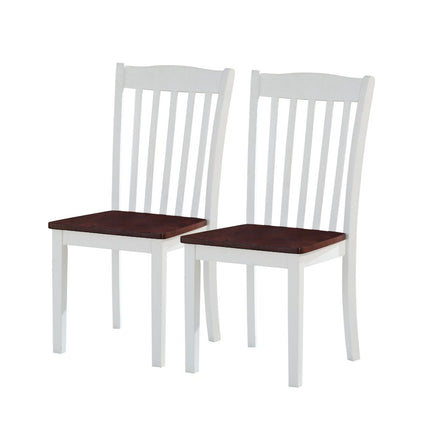 Set of Two Walnut and White Wood and Solid Wood Slat Back Dining Side Chairs