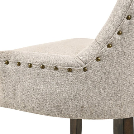 Set of Two Tufted Beige and Oak Upholstered Fabric And Solid Wood Dining Side Chairs