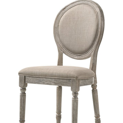 Set of Two Tan and Oak Upholstered Fabric King Louis Back Dining Side Chairs
