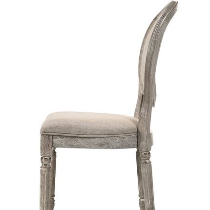 Set of Two Tan and Oak Upholstered Fabric King Louis Back Dining Side Chairs