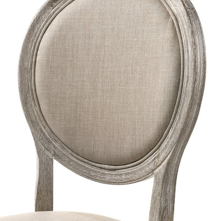 Set of Two Tan and Oak Upholstered Fabric King Louis Back Dining Side Chairs