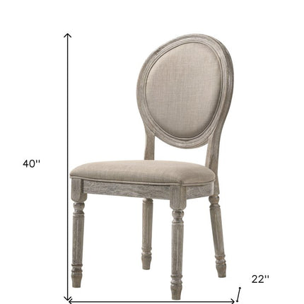 Set of Two Tan and Oak Upholstered Fabric King Louis Back Dining Side Chairs