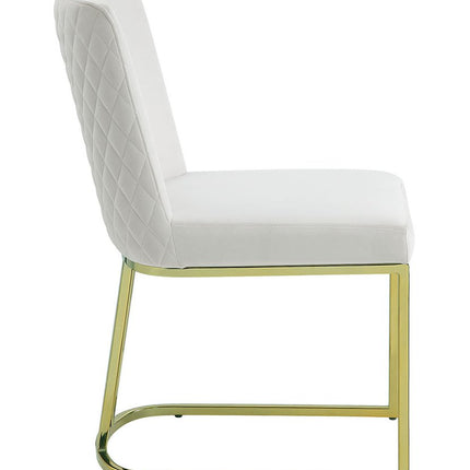 Set of Two White and Gold Velvet Dining Side Chairs