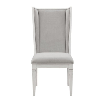 Set of Two Light Gray and White Linen Open Back Dining Side Chairs