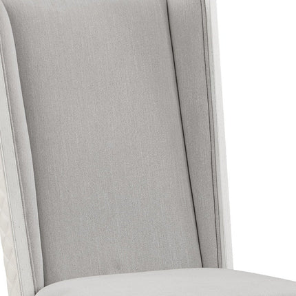 Set of Two Light Gray and White Linen Open Back Dining Side Chairs