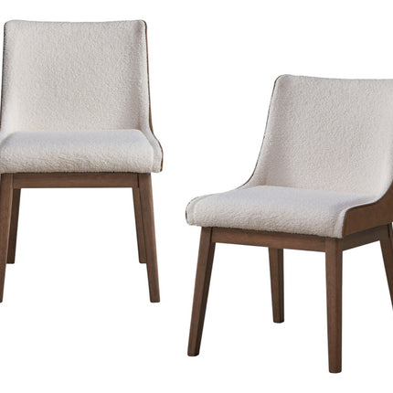 Set of Two White and Brown Velvet Dining Side Chairs